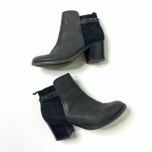 Sperry Leather Ankle Booties Boots Black Heels Quilted Suede Trendy Womens 6.5